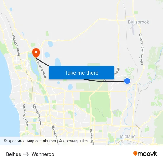Belhus to Wanneroo map