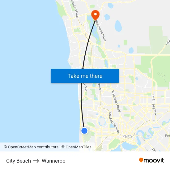 City Beach to Wanneroo map