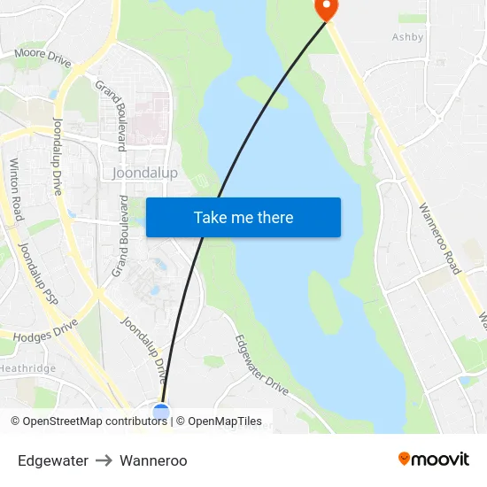 Edgewater to Wanneroo map
