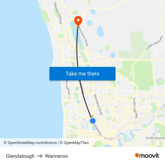 Glendalough to Wanneroo map
