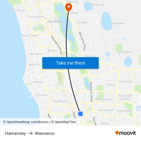 Hamersley to Wanneroo map