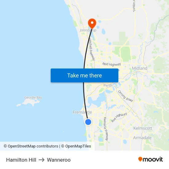 Hamilton Hill to Wanneroo map