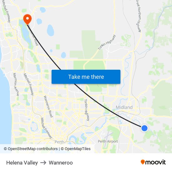 Helena Valley to Wanneroo map