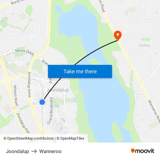 Joondalup to Wanneroo map