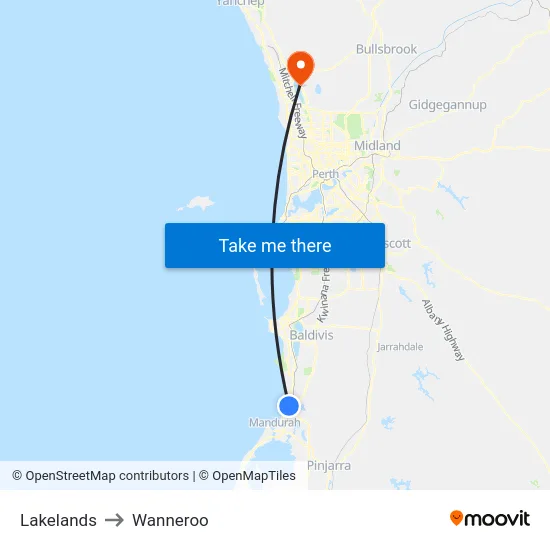 Lakelands to Wanneroo map