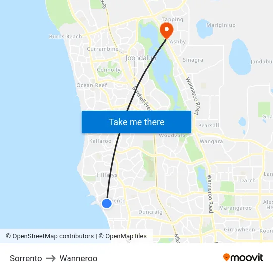 Sorrento to Wanneroo map