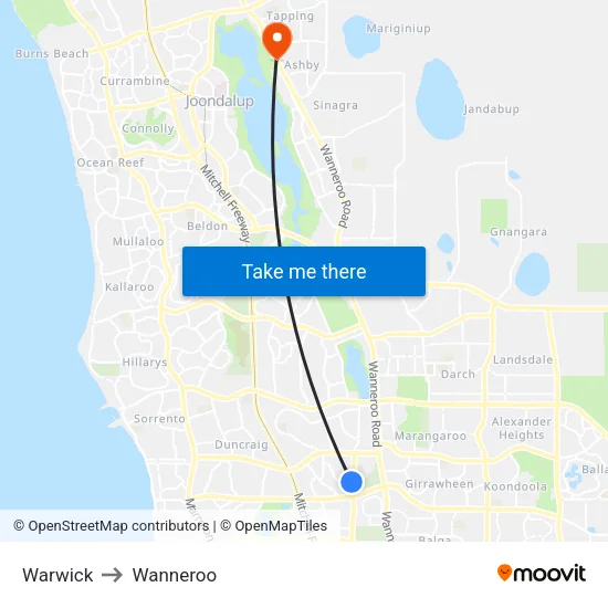 Warwick to Wanneroo map