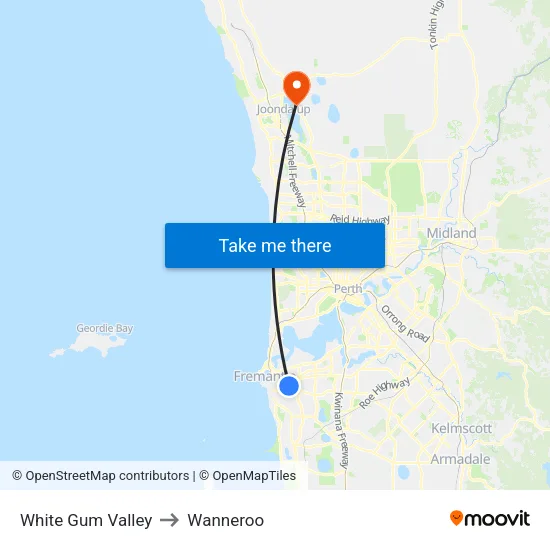 White Gum Valley to Wanneroo map