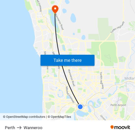 Perth to Wanneroo map