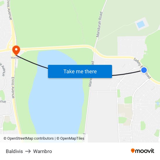 Baldivis to Warnbro map