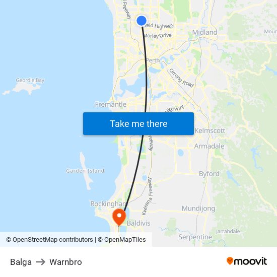 Balga to Warnbro map