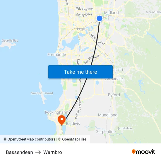 Bassendean to Warnbro map