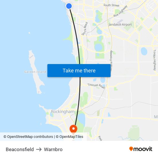 Beaconsfield to Warnbro map