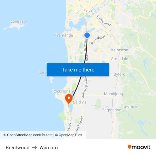 Brentwood to Warnbro map