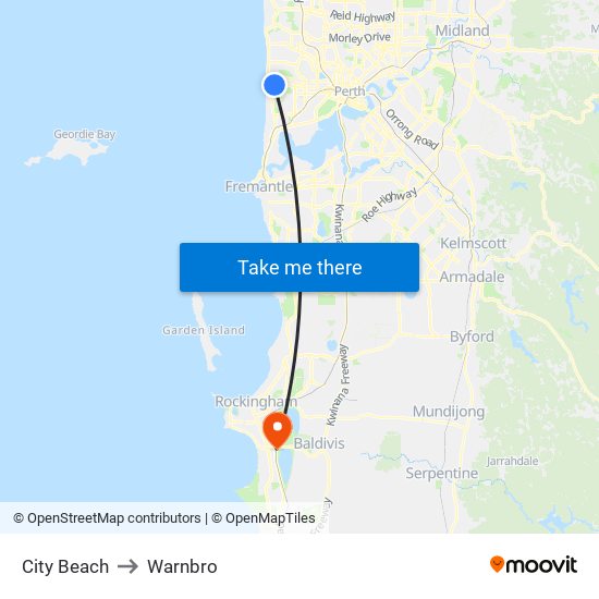 City Beach to Warnbro map
