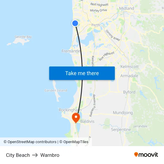 City Beach to Warnbro map