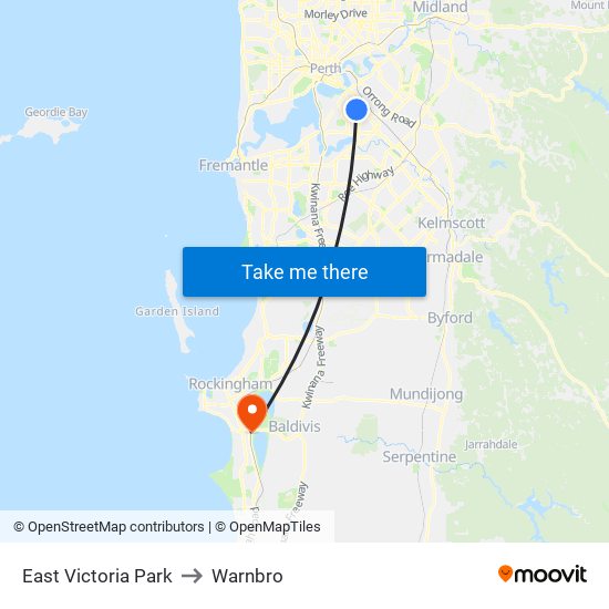 East Victoria Park to Warnbro map