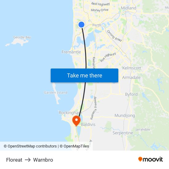 Floreat to Warnbro map