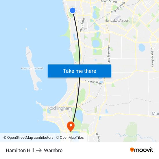Hamilton Hill to Warnbro map
