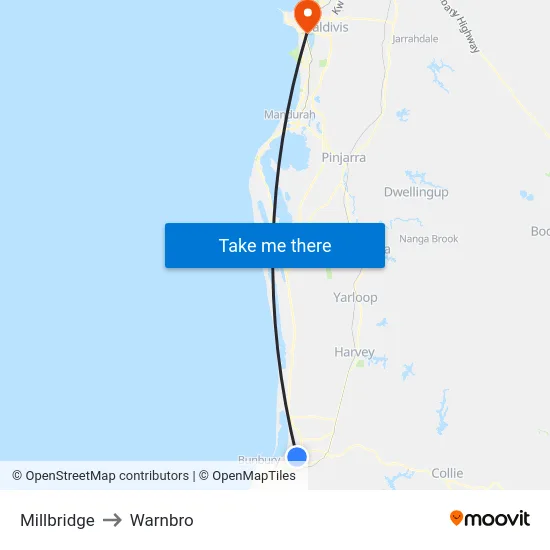 Millbridge to Warnbro map