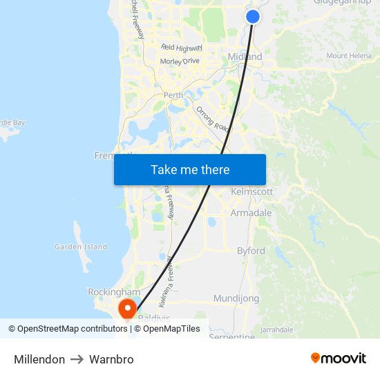 Millendon to Warnbro map