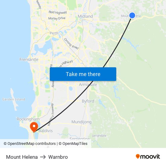 Mount Helena to Warnbro map