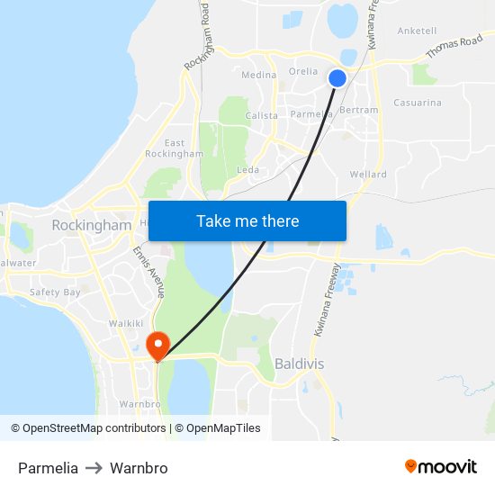 Parmelia to Warnbro map