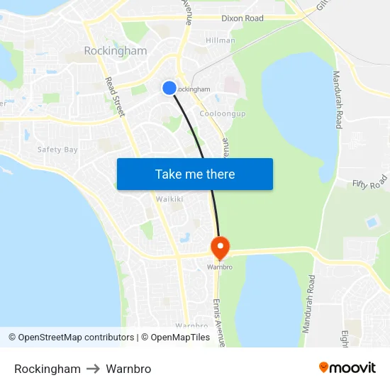 Rockingham to Warnbro map