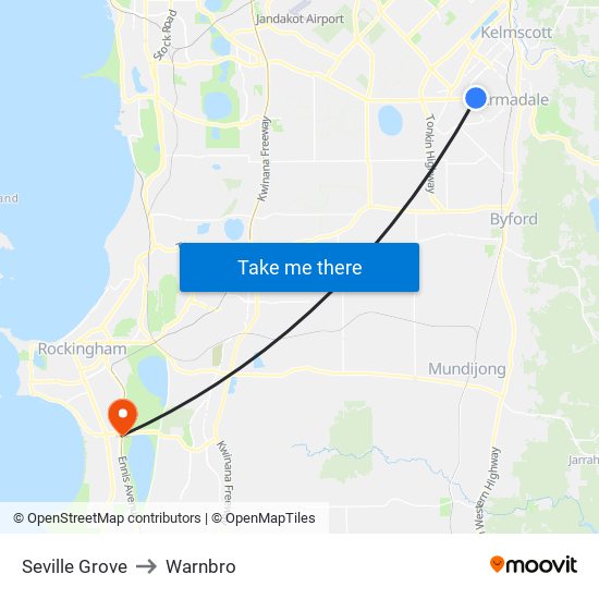 Seville Grove to Warnbro map