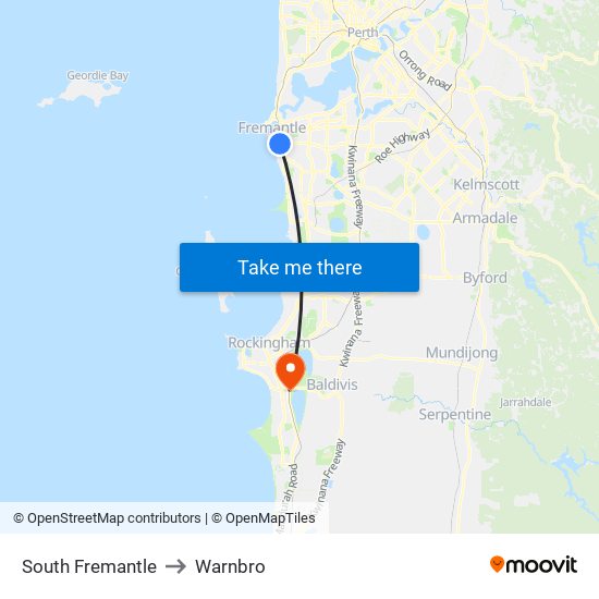 South Fremantle to Warnbro map