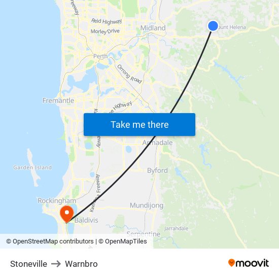 Stoneville to Warnbro map