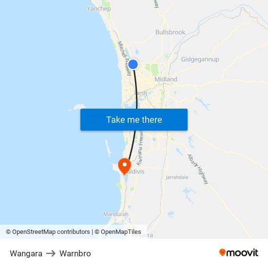 Wangara to Warnbro map