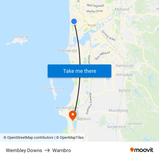 Wembley Downs to Warnbro map