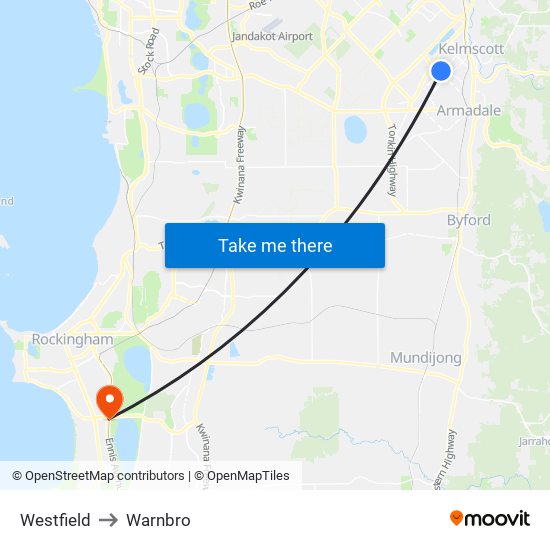 Westfield to Warnbro map