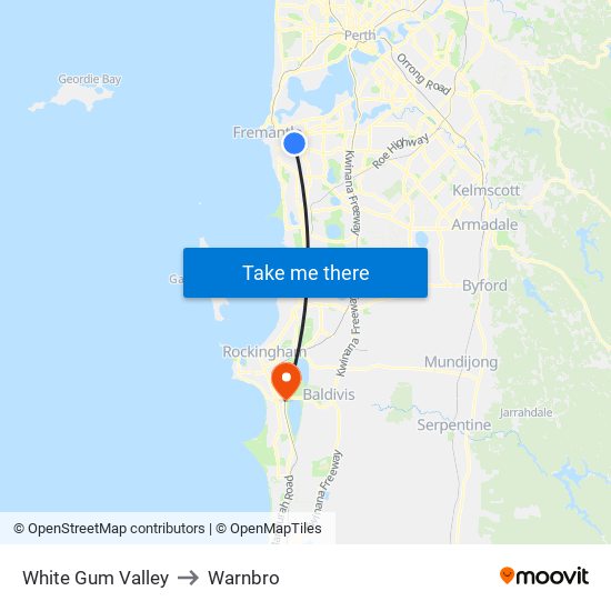 White Gum Valley to Warnbro map