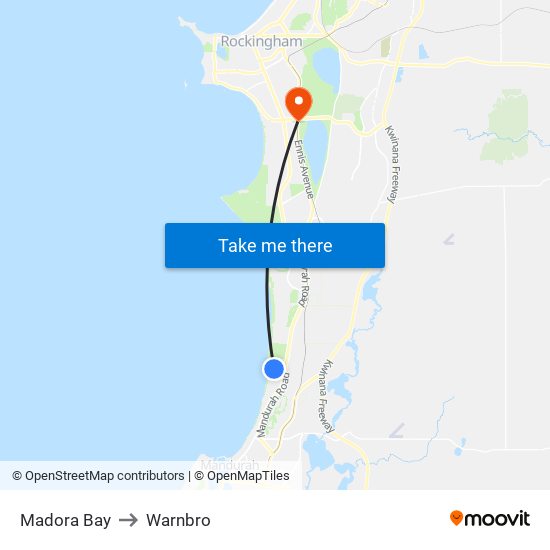 Madora Bay to Warnbro map