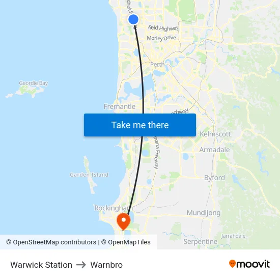 Warwick Station to Warnbro map