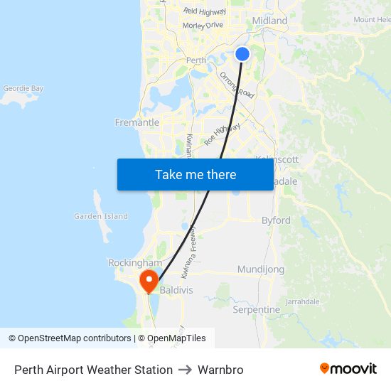 Perth Airport Weather Station to Warnbro map