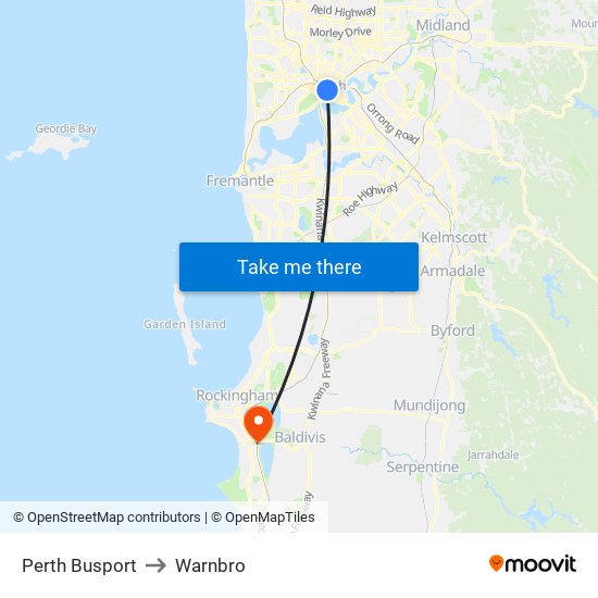 Perth Busport to Warnbro map