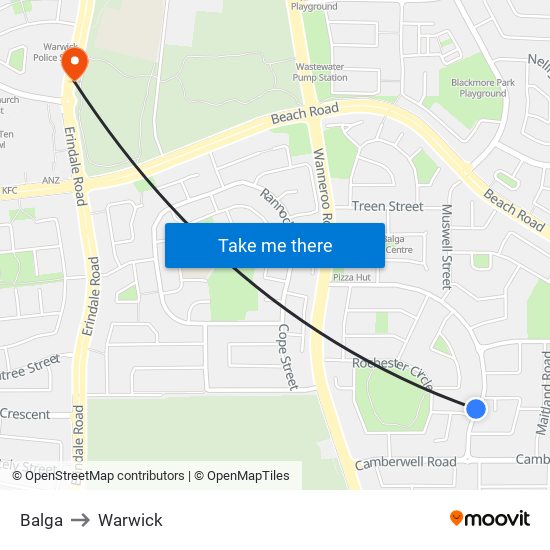 Balga to Warwick map