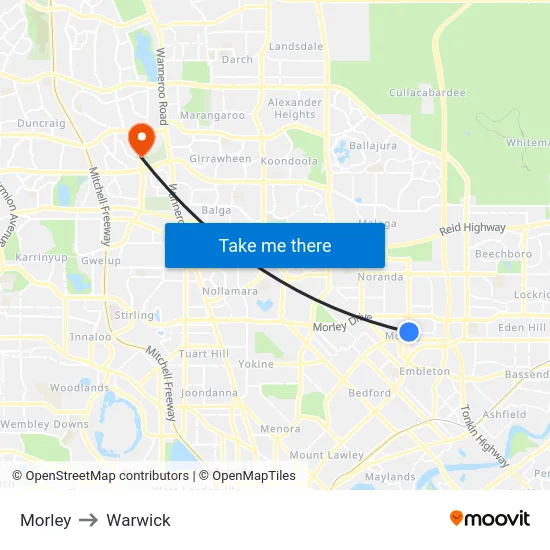 Morley to Warwick map