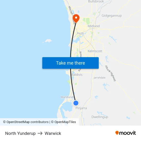 North Yunderup to Warwick map
