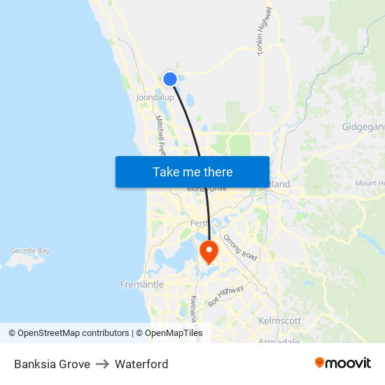 Banksia Grove to Waterford map