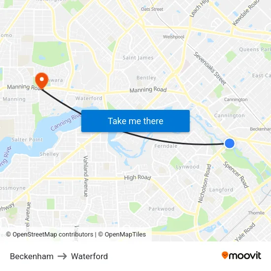 Beckenham to Waterford map