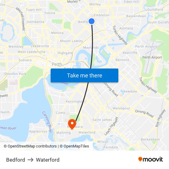 Bedford to Waterford map