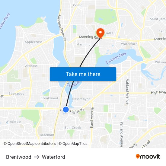 Brentwood to Waterford map