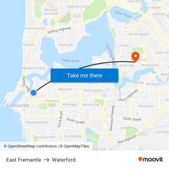 East Fremantle to Waterford map