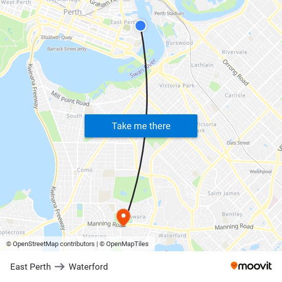 East Perth to Waterford map