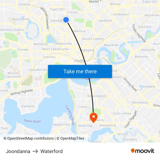 Joondanna to Waterford map