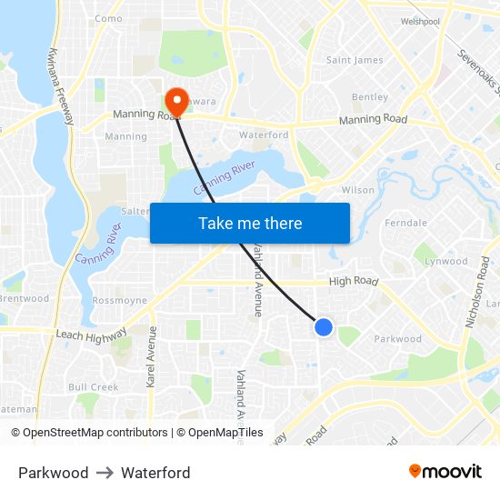 Parkwood to Waterford map